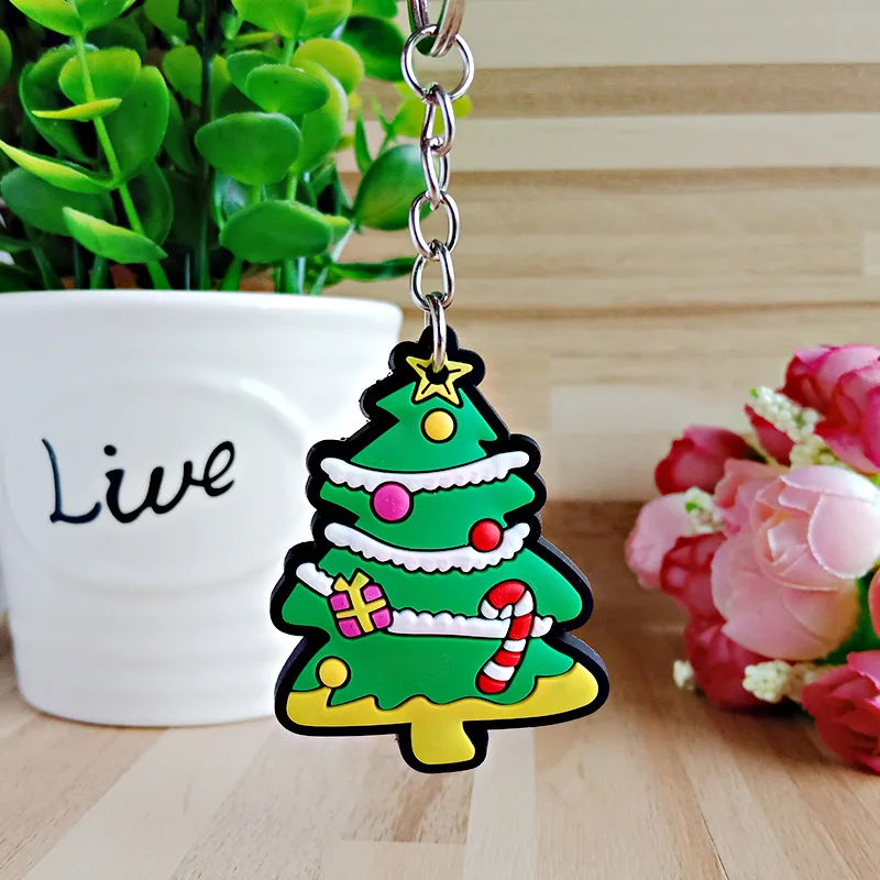 christmas tree Милый мультфильм Рождество силиконовый брелок для ключей Рождество Санта Клаус подарки простые девушки ювелирные изделия Аксессуары для машины, сумки - Color: christmas tree