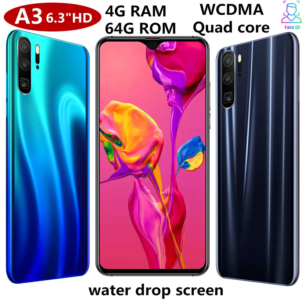 A3 четырехъядерный смартфон 6 3 дюймов ips экран капли воды 4 г 64 rom 13 МП распознавание