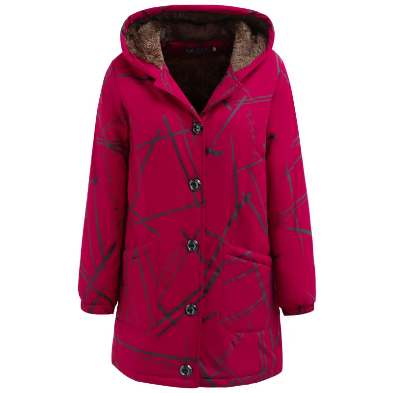 

Plus Velvet Women's Wintet Jackets Hooded Plus Size 6XL Female Parkas For Mother Loose Cotton Padded Thick Coat Female Outwear