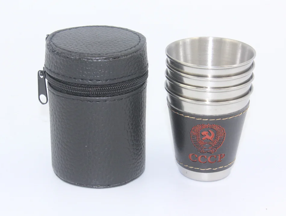 Экологичная чашка из нержавеющей стали для вина пива виски 4 шт. кружки кожаная