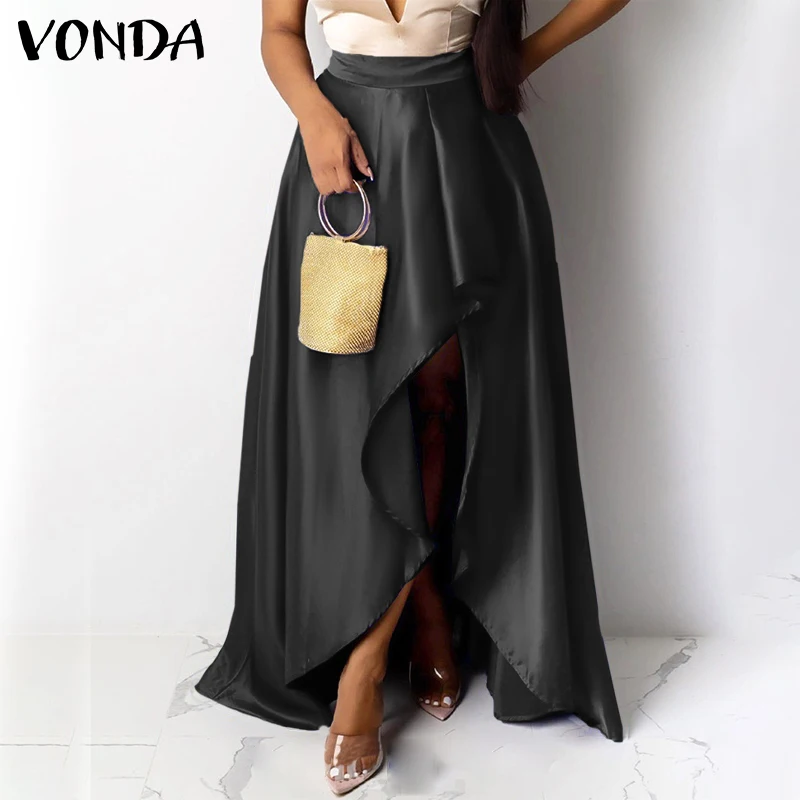 

Asymmetric Maxi Skirt Women High Waist Pleated Party Long Skirt 2021 VONDA Offce Ladies Skirt Faldas De Mujer