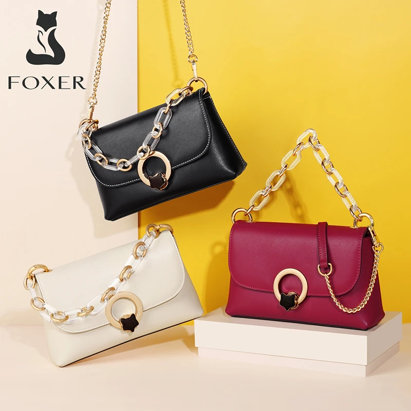 

FOXER Women's Crossbody Bags Solid Fashion Lady Shoulder Bag Cowhide Mini Casual Messenger Flap for Women Classical Female Bags
