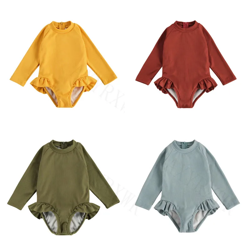 Купальник с длинным рукавом и оборками для девочек 1 5 лет|Купальные костюмы| |