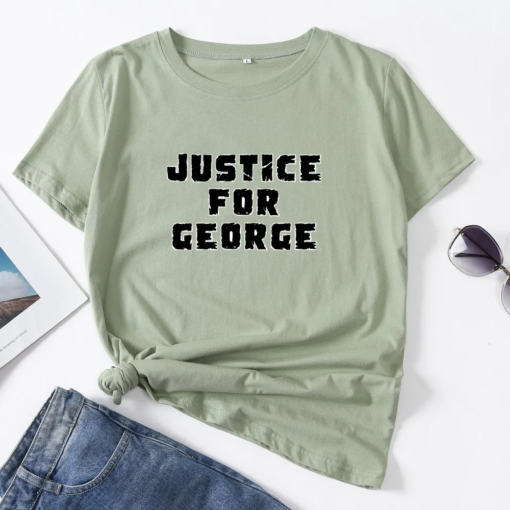 

JUSTICE FOR GEORGE Print Womens Summer Tshirts Casual Harajuku Vintage Tops Female Oversized 5XL Fashion Clothes Kpop T shirt