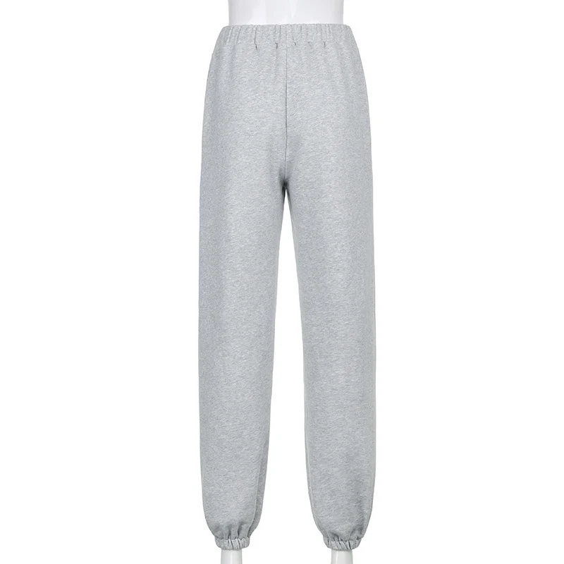 

YYXZ Spring Fashion Slim SML Embroidery Letters Elastic Waist Drawstring Woman Casual Straight Pants Lady Ankle Banded Trousers