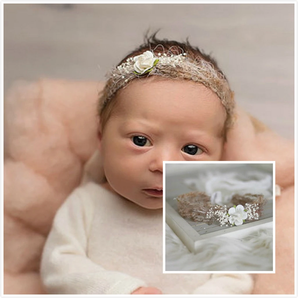 Детский ободок с цветами для новорожденных головной убор ручной работы
