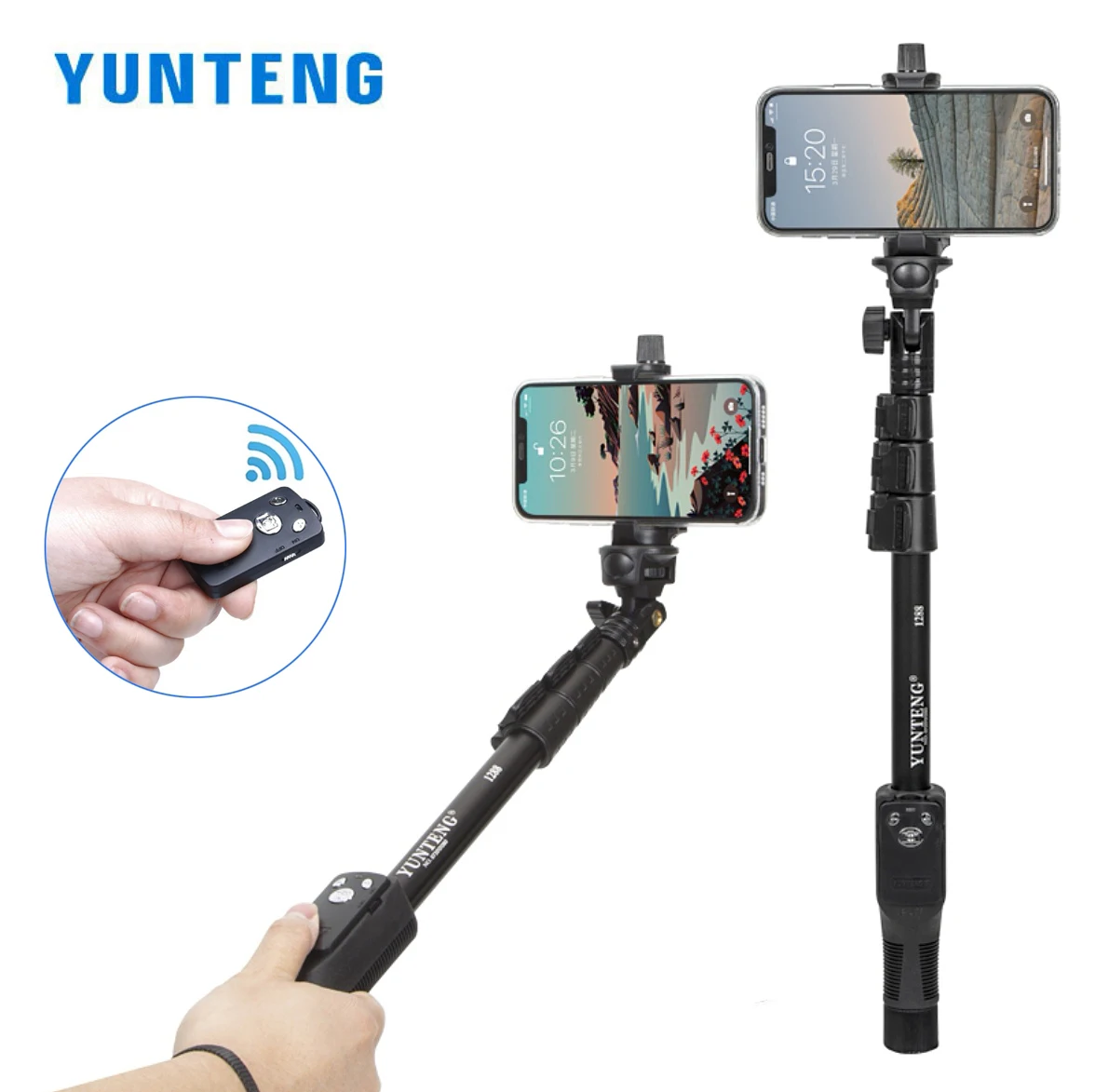 100% Original Brand YUNTENG 1288 Selfie Sticks Handheld Monopod + Phone Holder + Bluetooth Shutter for Phone GoPro Camera