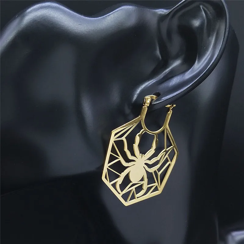 

Bohemia Spider Stainless Steel Big Hoop Earings Women Big Silver Color Circle Geometry Earrings Jewelry bijou femme XH135S04