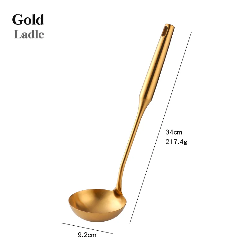 1 Soup Ladle 1 шт. из нержавеющей стали золотые инструменты для приготовления пищи противоскользящая ручка кухонная утварь набор лопатка для переворачивания ложка домашние Принадлежности для ресторанов - Цвет: 1 Soup Ladle