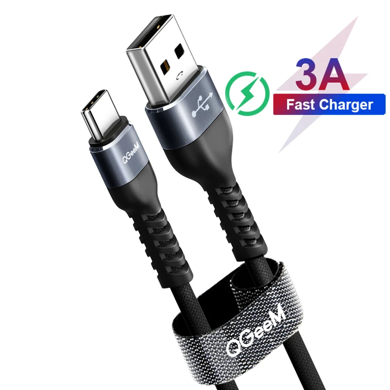 QGEEM usb type-C кабель USB-C для быстрой зарядки мобильных телефонов USB кабель для samsung Galaxy S9 huawei mate 20 Xiaomi usb type-C - Цвет: BLACK-GRAY