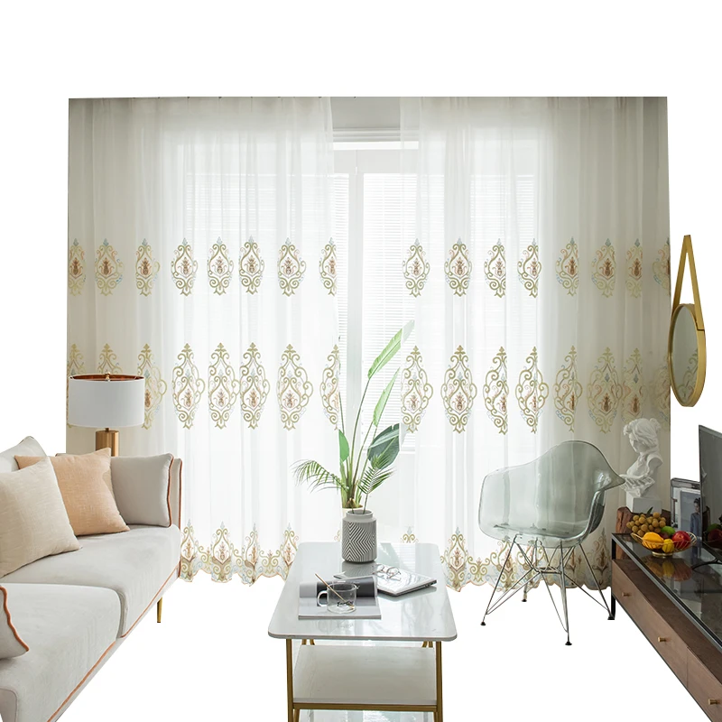

European Simple Rope Embroidery Tulle Curtains for the Living Room modern Sheer Curtain for Bedroom Window Blind Voile Custom #4