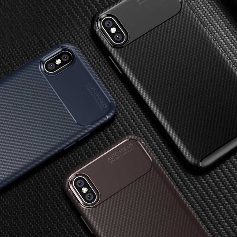 Чехол для Телефона iPhone 6 7 8 Plus X роскошный мягкий ТПУ чехол из углеродного волокна