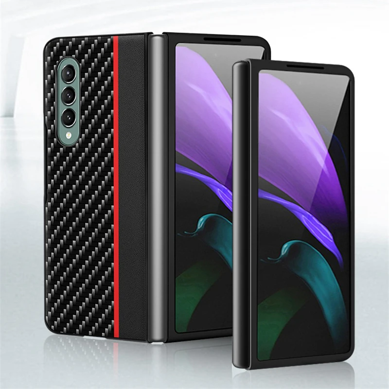 

Чехол для телефона Samsung Galaxy Z, складной чехол для телефона из углеродного волокна, кожаный чехол для Galaxy Z Fold3, чехол с полной защитой