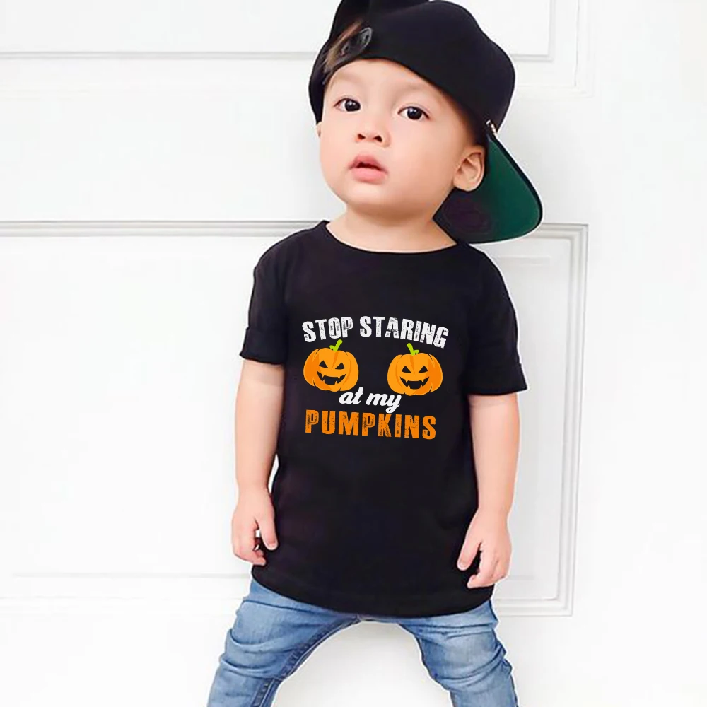 

Stop Staring at my Pumpkins Funny Boys Halloween T Shirts Fashion Personalized Kids Clothes Plus Size Harajuku Toddler T-shirt