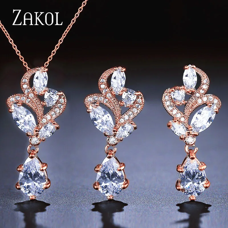 ZAKOL Изысканные Белые циркониевые цветочные ювелирные изделия с модным маркизом