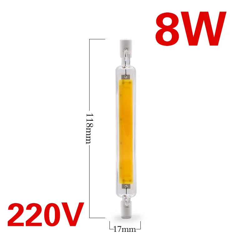 R7S 118 8W EnwYe COB R7S Светодиодный лампа стеклянная трубка сменная галогеновой лампы прожектор 3 Вт 5 Вт 8 Вт 10 Вт R7S 78 R7S 118 переменного тока 220V 240V - Испускаемый цвет: R7S 118 8W