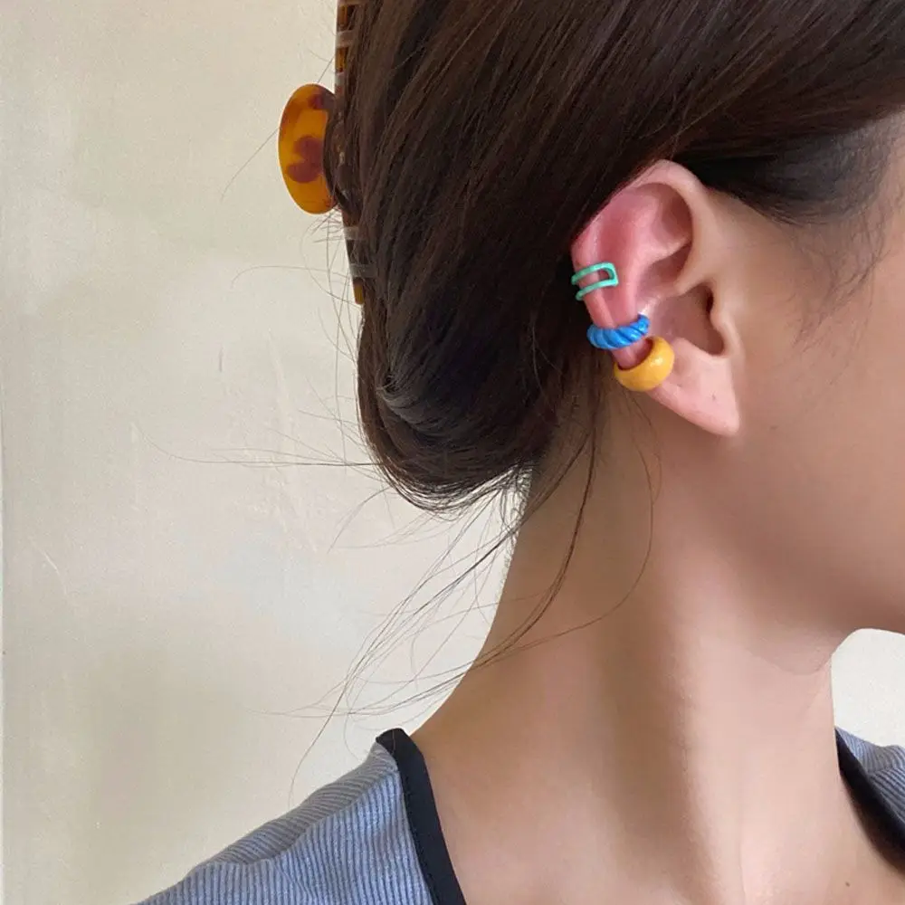 

5Pcs Girls No Piercing Fake Cartilage Drop Glaze Geometric Earring Korean Fresh Candy Color Ear Bone Clip for Women