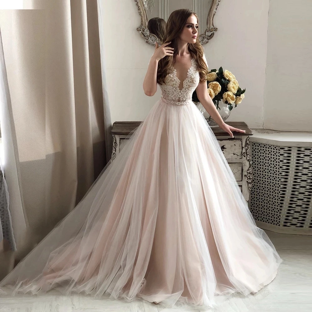 summer wedding guest dress HAHHAM Long-Sleeved Mermaid Wedding Dresses Lace Applique Illusion Neckline Vestidos Noivas Sposa Satin Suknia Slubna Robe pink wedding dress