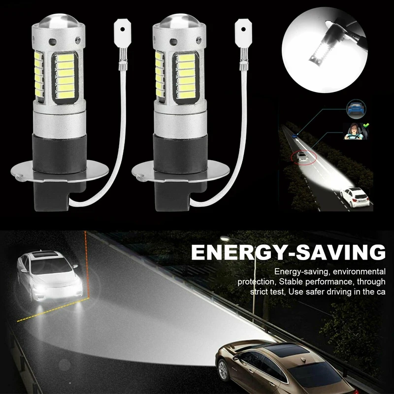 

2Pcs H3 Super Bright LED Fog Driving DRL Light Bulbs Kit 6000K White 100W
