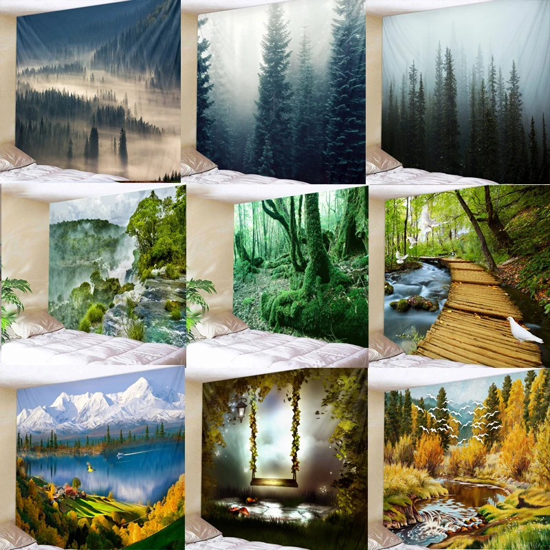 Большой Настенный гобелен с рисунком природного леса настенная подвеска в стиле