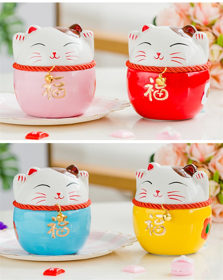 Керамические изделия в китайском стиле Lucky Cat маленькое украшение Милая мультяшная копилка свинья подарок для детей сувенирная банка для хранения орнамент