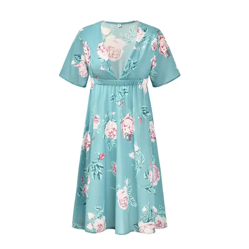 Summer V Neck Maternity Dresses Floral Print Short Sleeve Women Bohemia Chiffon Dress Quality Match Body | Мать и ребенок