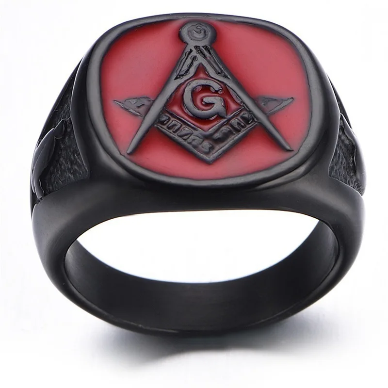 

NEW Titanium Freemason Ring Black&Red Masonic Rings Punk Gothic Christmas Party Free Mason Fashion Jewelry Accessory