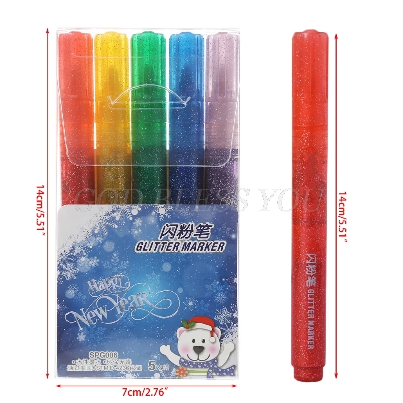 

5Pcs Magic Glitter Marker Pen Bright Sparkling Color Drawing Painting Stationery Drop Shipping