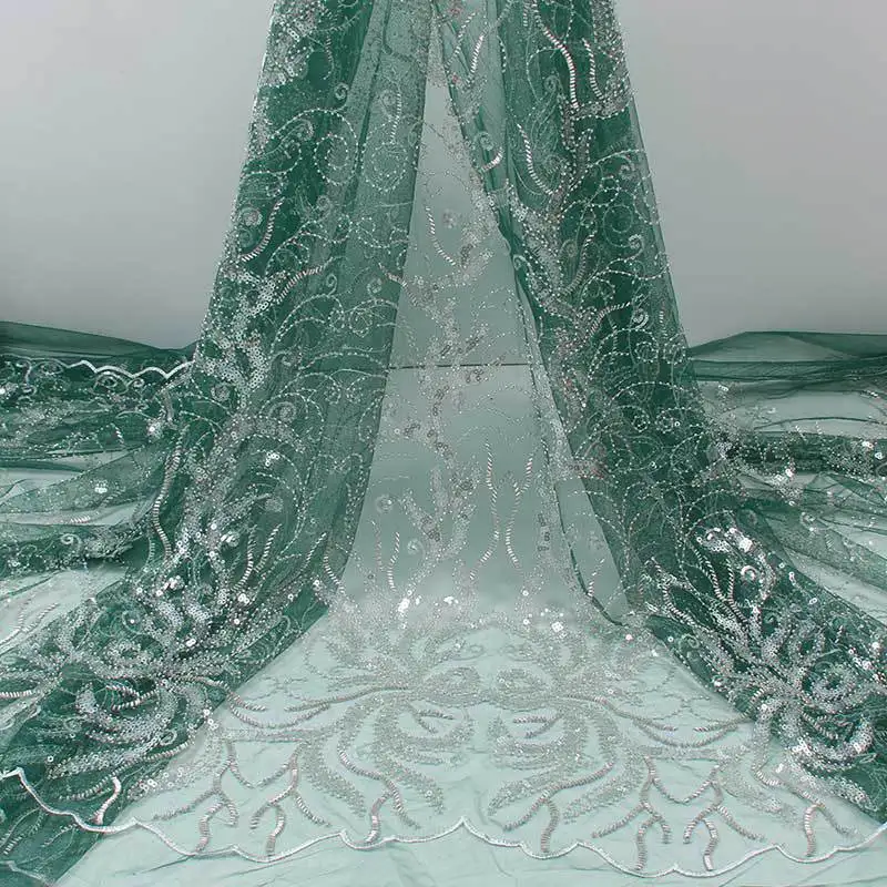 

Новейшая кружевная вышитая блестками сетчатая Тюлевая Ткань 5 ярдов один комплект нигерийских праздничных мероприятий Африканский бархат ...