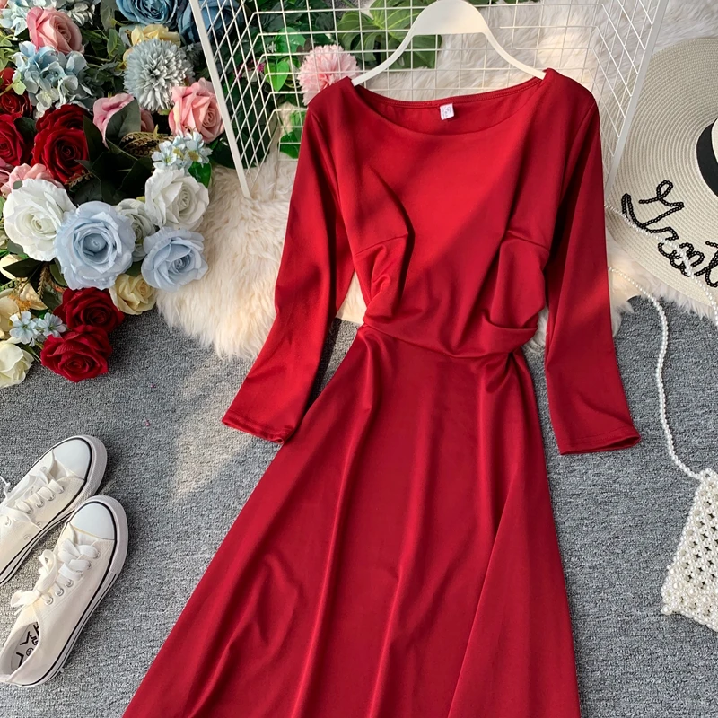 Винтажное тонкое осеннее длинное платье миди весенние вечерние платья vestido de festa Женские повседневные 3/4 рукава А-силуэта элегантные ретро платья