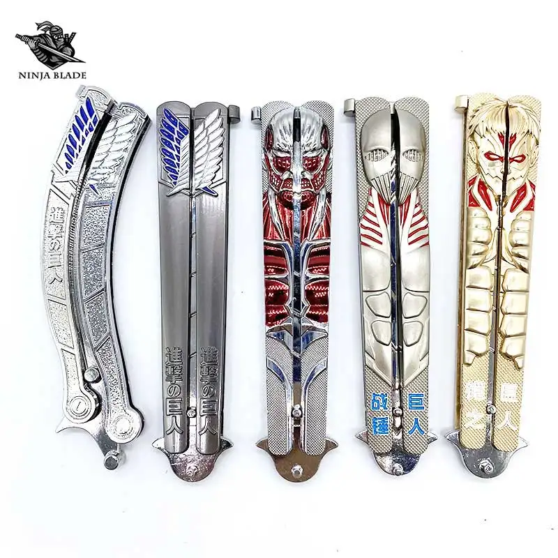 

Scout Regiment Butterfly Knife Attrack on Titan Balisong Metal Model AOT Clossal War Hammer Armored Titan Blunt Blade Trainer