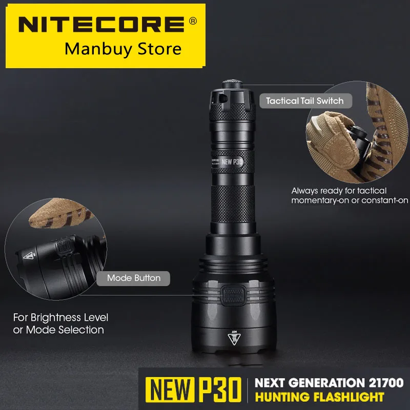 Скидка Охотничий набор Nitecore NEWP30 2021, тактический фонарь онарик для улицы + аккумулятор NL2140 4000 мАч 21700 + зарядное устройство UI2 + дистанционный переклю...