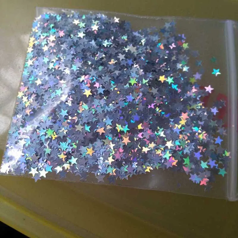 

10g/bag Silver Gold Holographic Glitter 3mm Micro Star Shape MIX Acrylic Shinny Laser Glitter For Nail Art Decorations &#PA03#