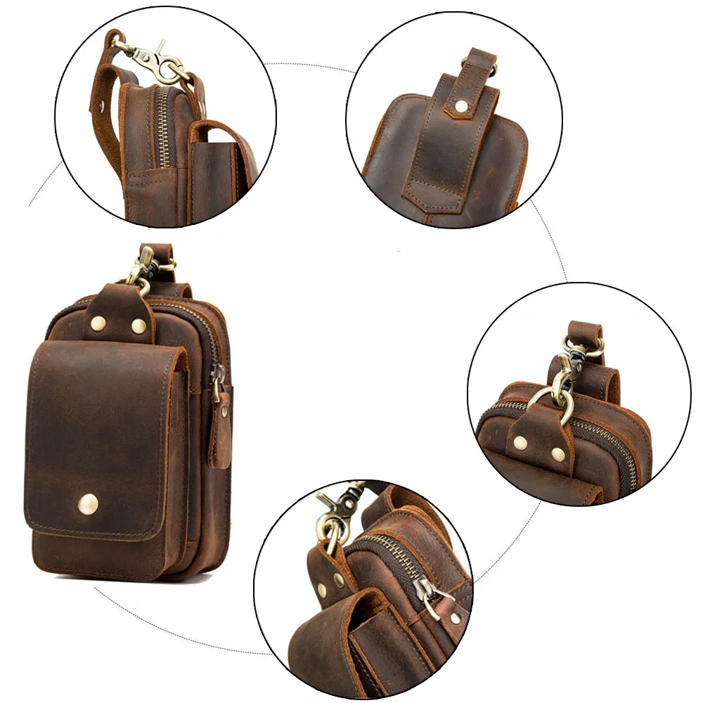 Новая простая поясная сумка из натуральной кожи для мужчин кошелек воловьей Crazy Horse с отделениями наличных в