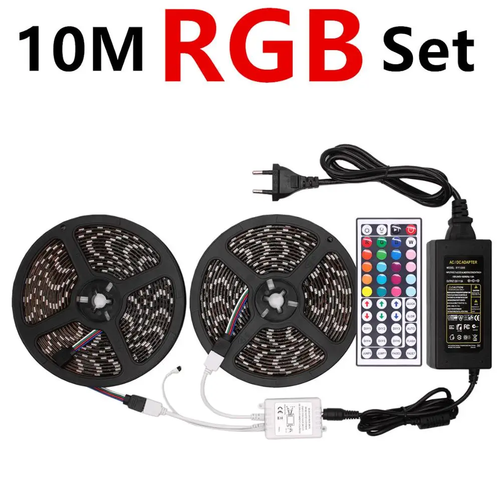 10M RGB Set RGB Светодиодная лента Водонепроницаемая RGBW DC12V 5050 белый, черный, pcb wifi RGBWW гибкий светодиодный светильник неоновая лента дистанционный Рождественский - Испускаемый цвет: 10M RGB Set