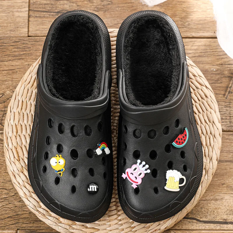 Тапки женские зимние плюшевые садовые мюли Нескользящие хлопок дышащие Теплые