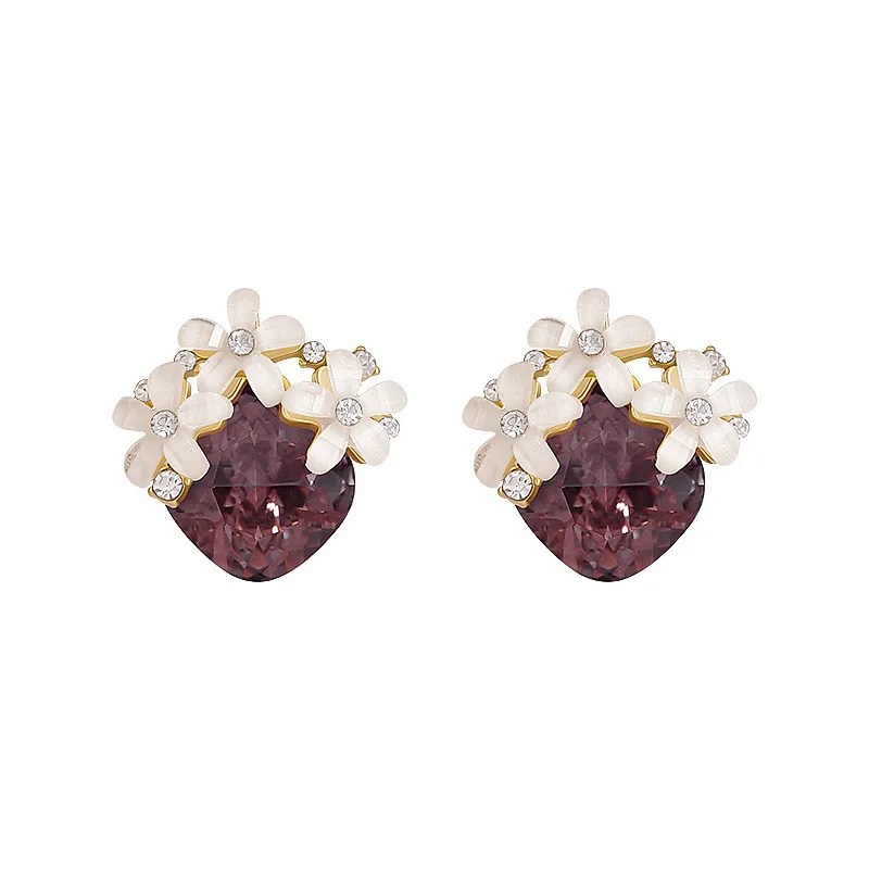 

LOVOACC Luxury Purple Color Rhinestone Flower Earrings for Women Lady White Resin Floral Drop Dangle Earrings Vintage Jewelry