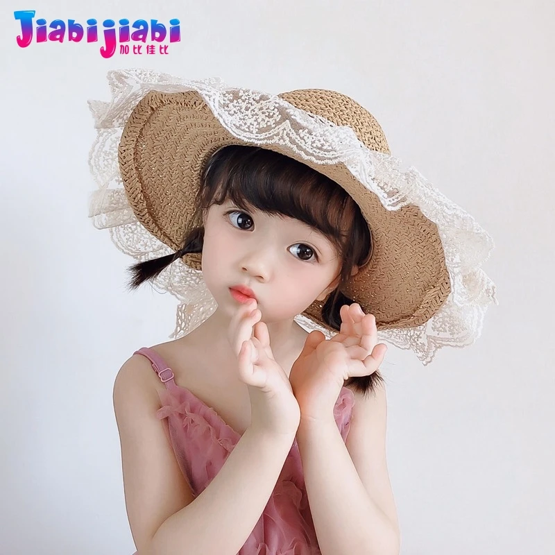 Летняя соломенная шляпа для маленьких девочек дышащая кружевная принцессы