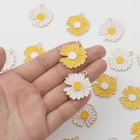 10pcs 2528mm yellow white enamel daisy flower charms for diy bracelet earring necklace pendants alloy jewelry making findings