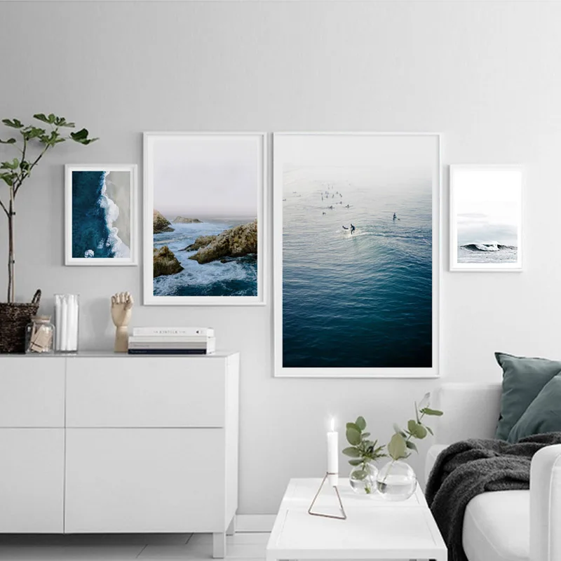 Настенная картина синее море скандинавский рисунок на холсте морской пейзаж