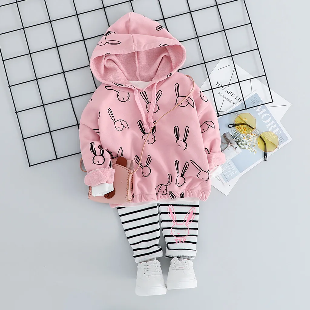 Одежда для маленьких девочек свитер с капюшоном и кроликом пуловер комплект со