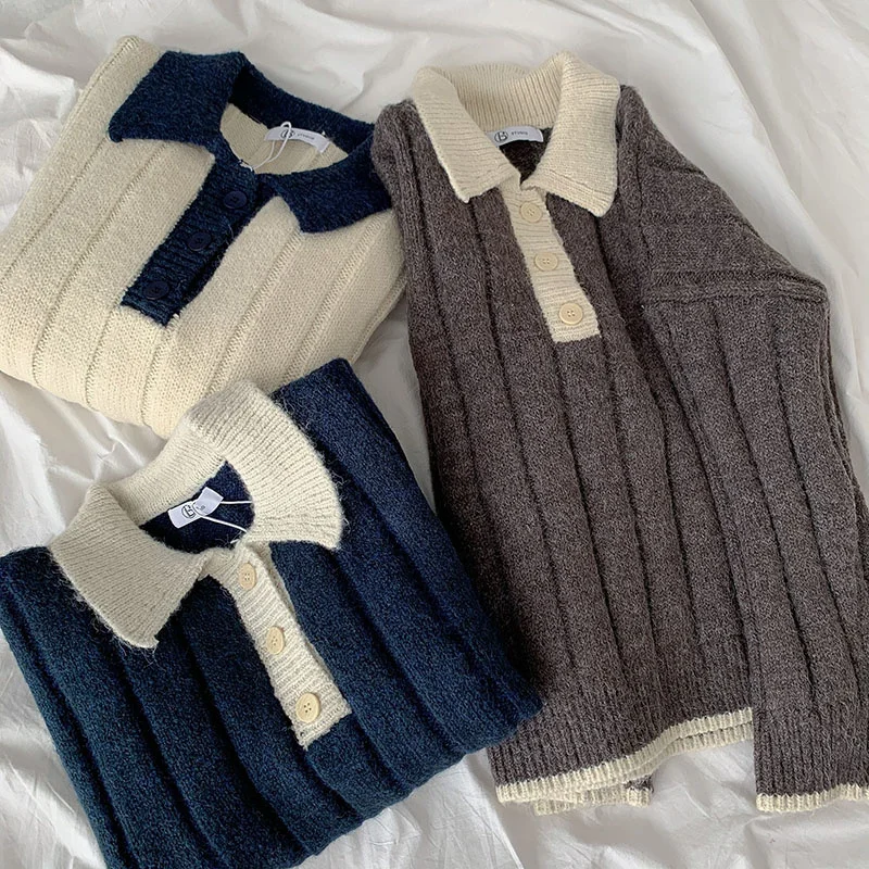 

Женский свитер, Модный облегающий Топ с длинным рукавом и отложным воротником, Осень-зима 2021