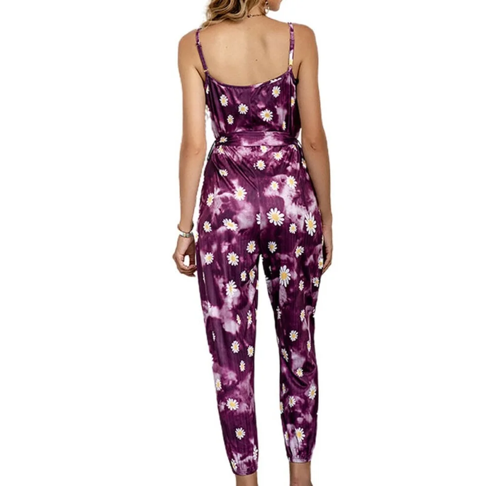 

Womens Summer Holiday Sleeveless Jumpsuit Lady Loose Print Strap Romper Playsuit