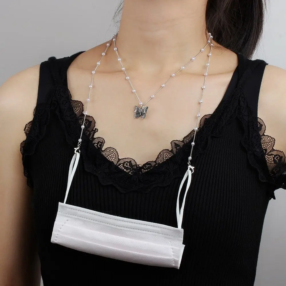 

Girls Multifunctional Metal Butterfly Necklace Glasses Holder Strap Sunglasses Lanyard Mask Rope Glasses Chain Holder