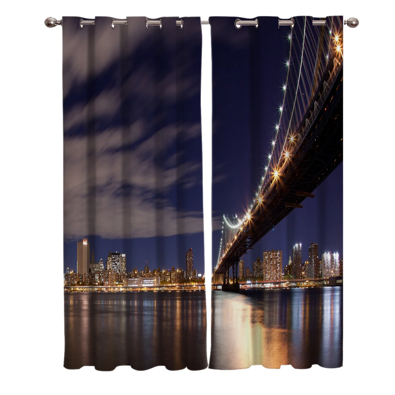 Пейзаж река Нью Йорк ночное окно в небо занавески сценические шторы для гостиной