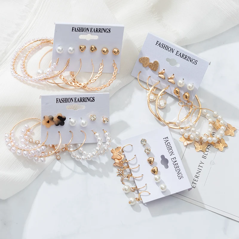 

Pearl Earrings Set Vintage Golden Drop Earrings for Women 2021 Korean Version Statement Big Dangle Earring Trend Jewelry