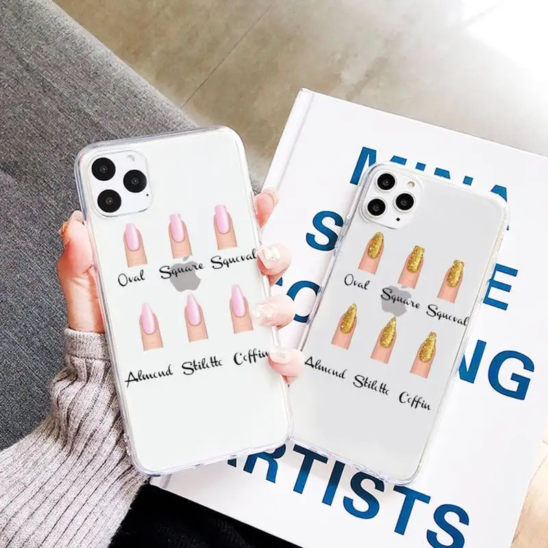

Personality Nail Art Print pattern Phone Case Transparent for iPhone 7 8 11 12 13 mini pro X XS XR MAX Plus