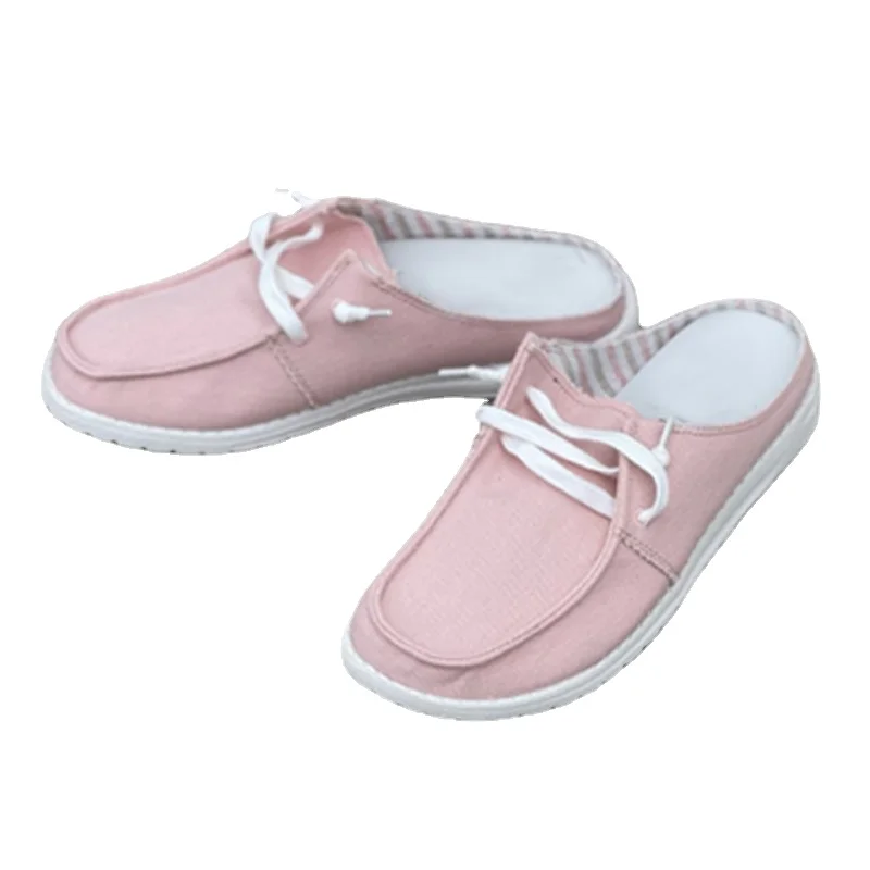

Women's Half Slippers 2021 Summer New Fashion Women Leopard Slippers Flat Lace-Up Canvas Shoes Outdoor Ladies Casual Slippers
