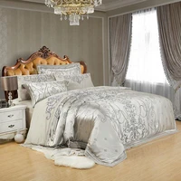 20Sliver Gold Luxury Silk Satin Jacquard duvet cover bedding set queen king size Embroidery bed set bed sheetFitted sheet set