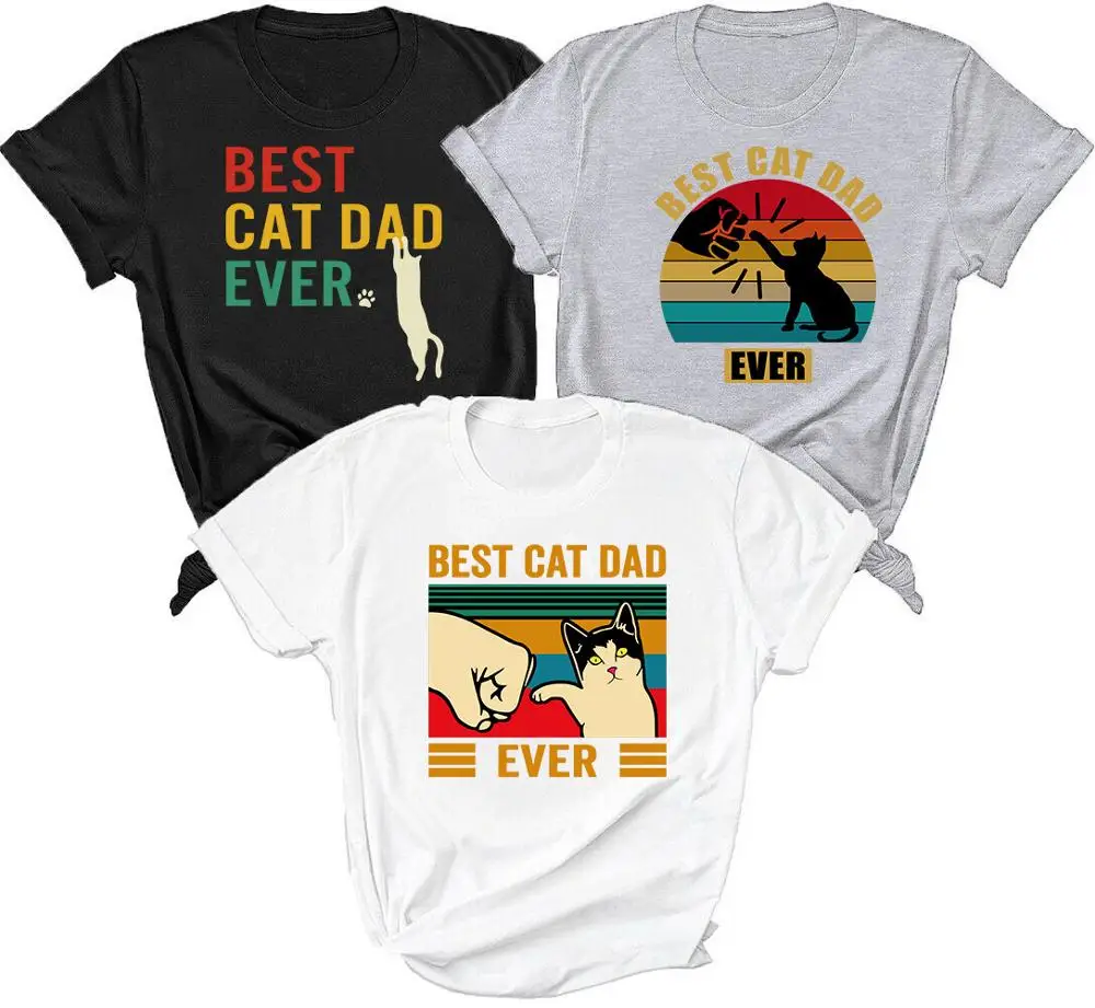 

Hot Men's T-Shirt Promotions Best Cat Dad Ever 100% large size cotton T-Shirt Cat Lover Shirt Men's Women's Tee Funny Gift